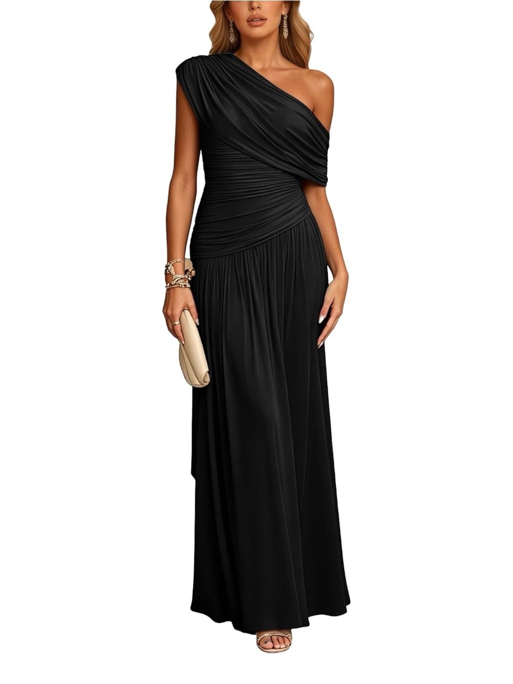 One-Shoulder Black Evening Dress - Elegant Maxi Formal Gown